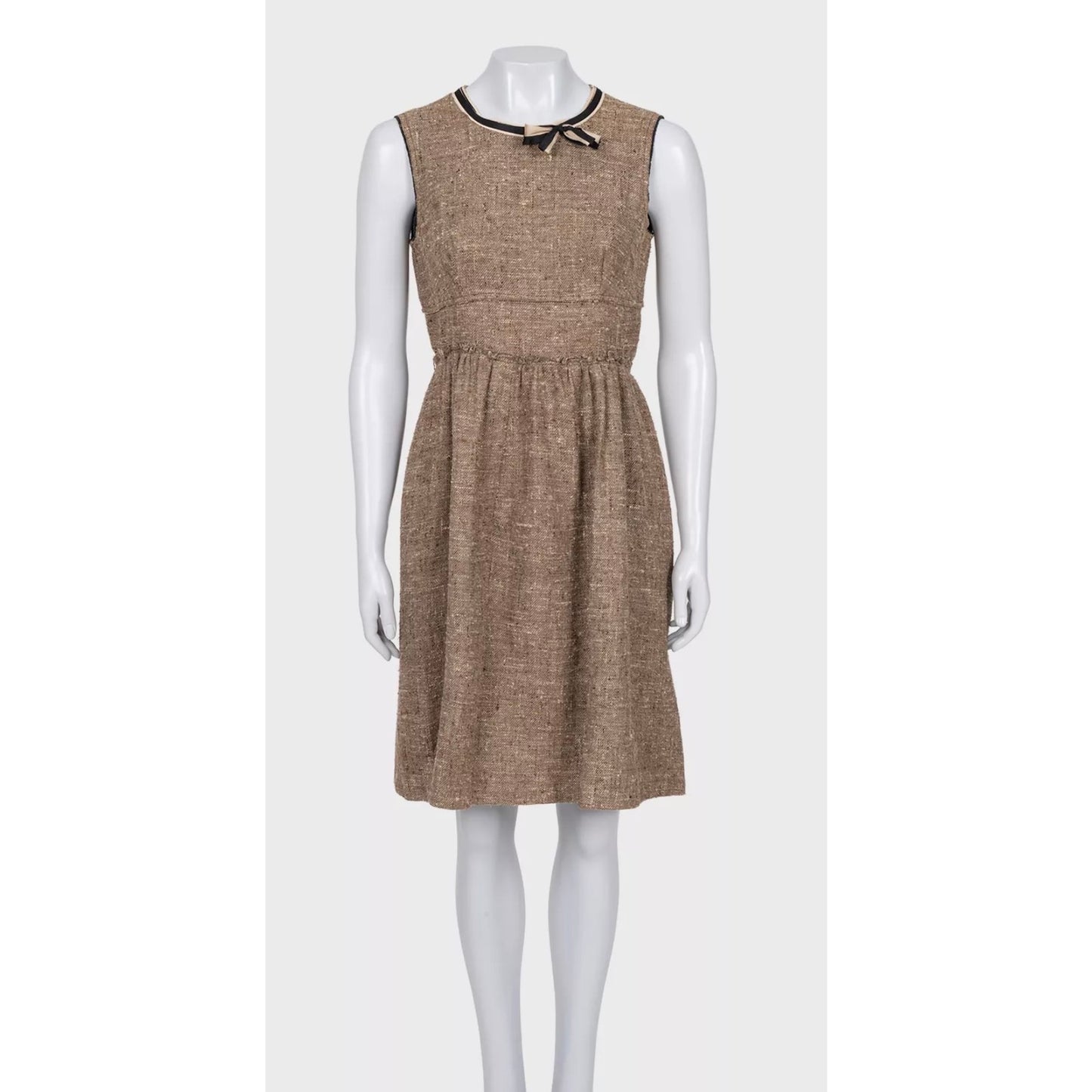 Elegant Prada Brown Silk Blend Dress & Jacket Set Sz.44 Pre-owned