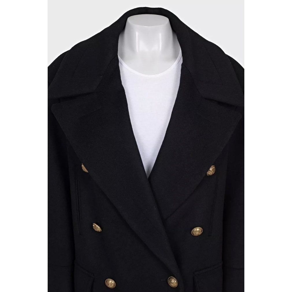 NWT Balmain Black Wool Cashmere Straight Coat Sz.40/L pre-owned
