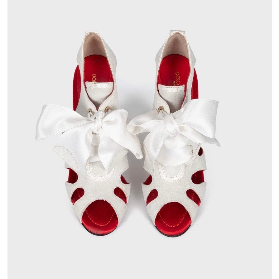 Dolce & Gabbana White Suede Lace-Up Stiletto Heels Sz.37.5 pre-owned