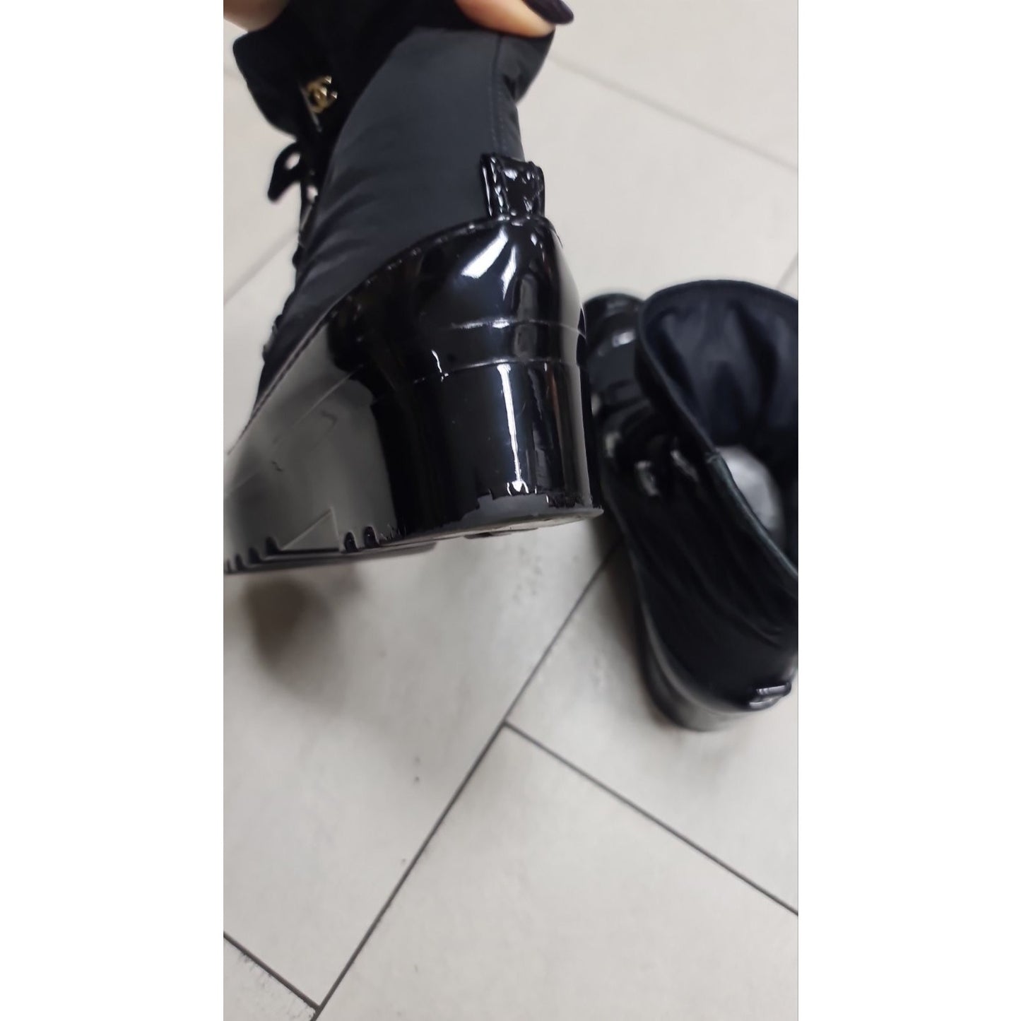 Chanel Black Rubber Nylon Ankle Boots CC Logo Size 38 Pre-owned