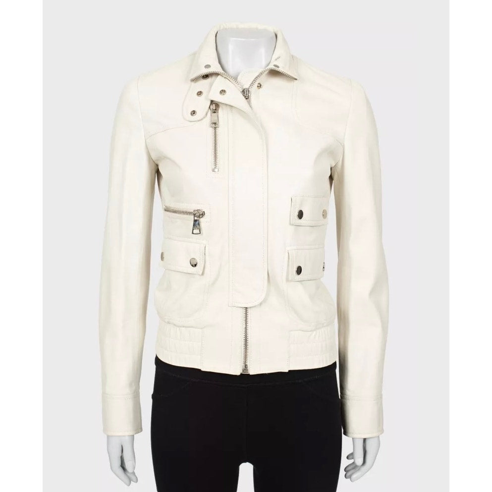 Dolce & Gabbana White Leather Jacket IT 40 / S Pre-owned
