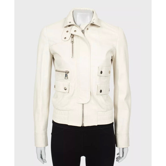 Dolce & Gabbana White Leather Jacket IT 40 / S Pre-owned