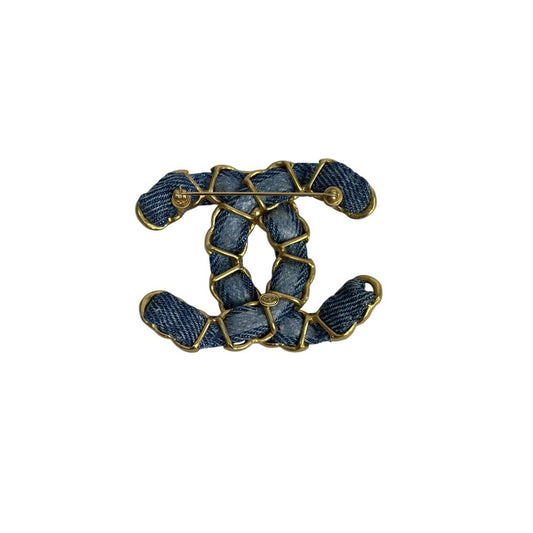 Chanel CC Denim Gold-Tone Chain Detail Brooch Pre-owned