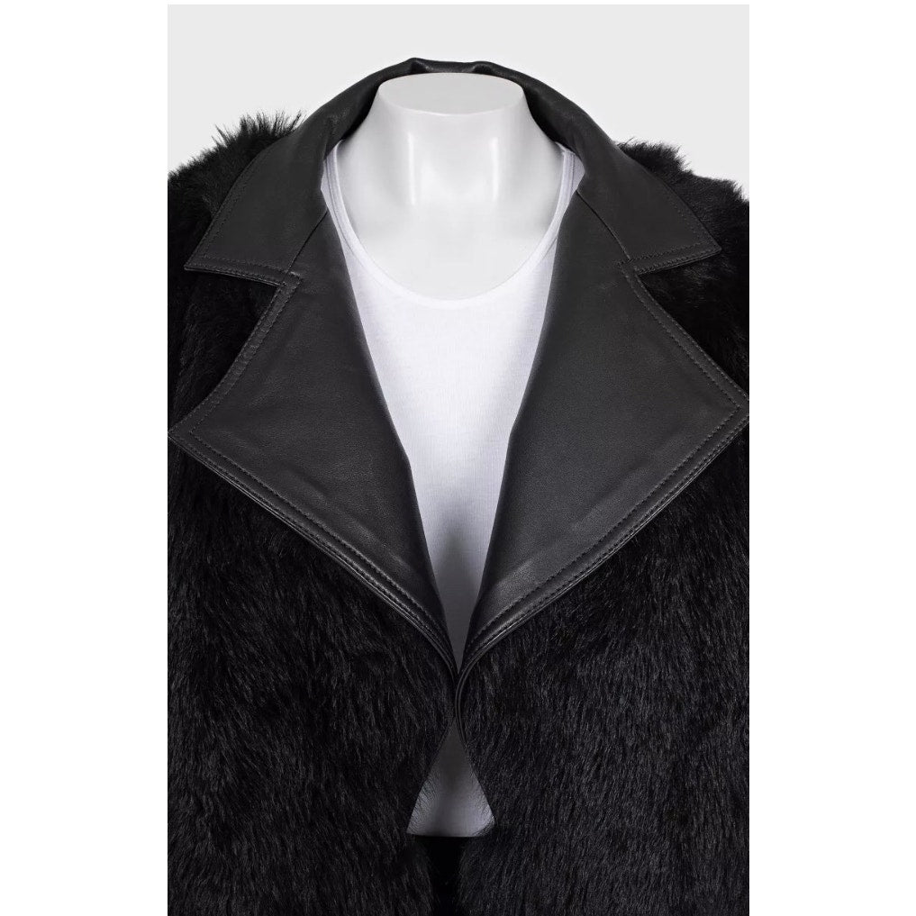 Balmain Black Lambskin Leather Faux Fur Jacket Sz.36 S Pre-owned
