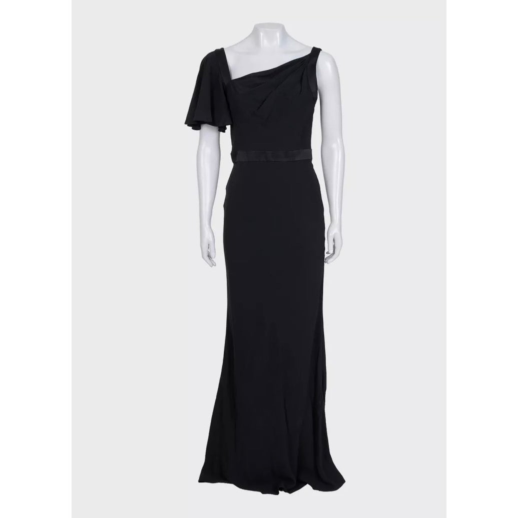 NWOT Alexander McQueen Black Asymmetric Maxi Dress Sz.42 Pre-owned