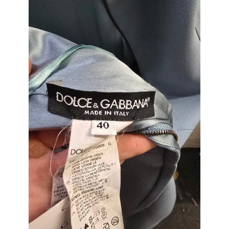 Dolce & Gabbana Blue Wool Crystal Embellished Dress Sz.40 Pre-owned