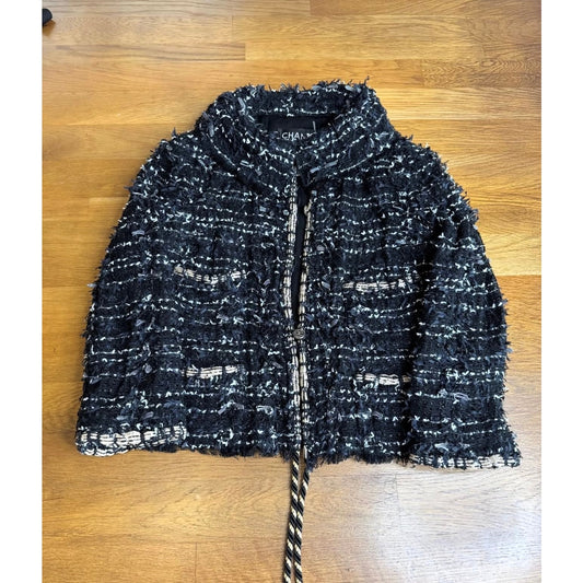 Chanel SS06 Fantasy Tweed Black Rope Trim Jacket Sz.38 Pre-owned