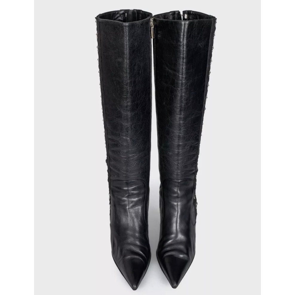 Dolce & Gabbana Black Leather Knee-High Stiletto Boots Sz.38 Pre-owned