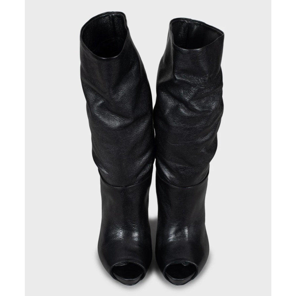 NWOB Alexander McQueen Black Leather Open-Toe Boots Sz.37 Pre-owned