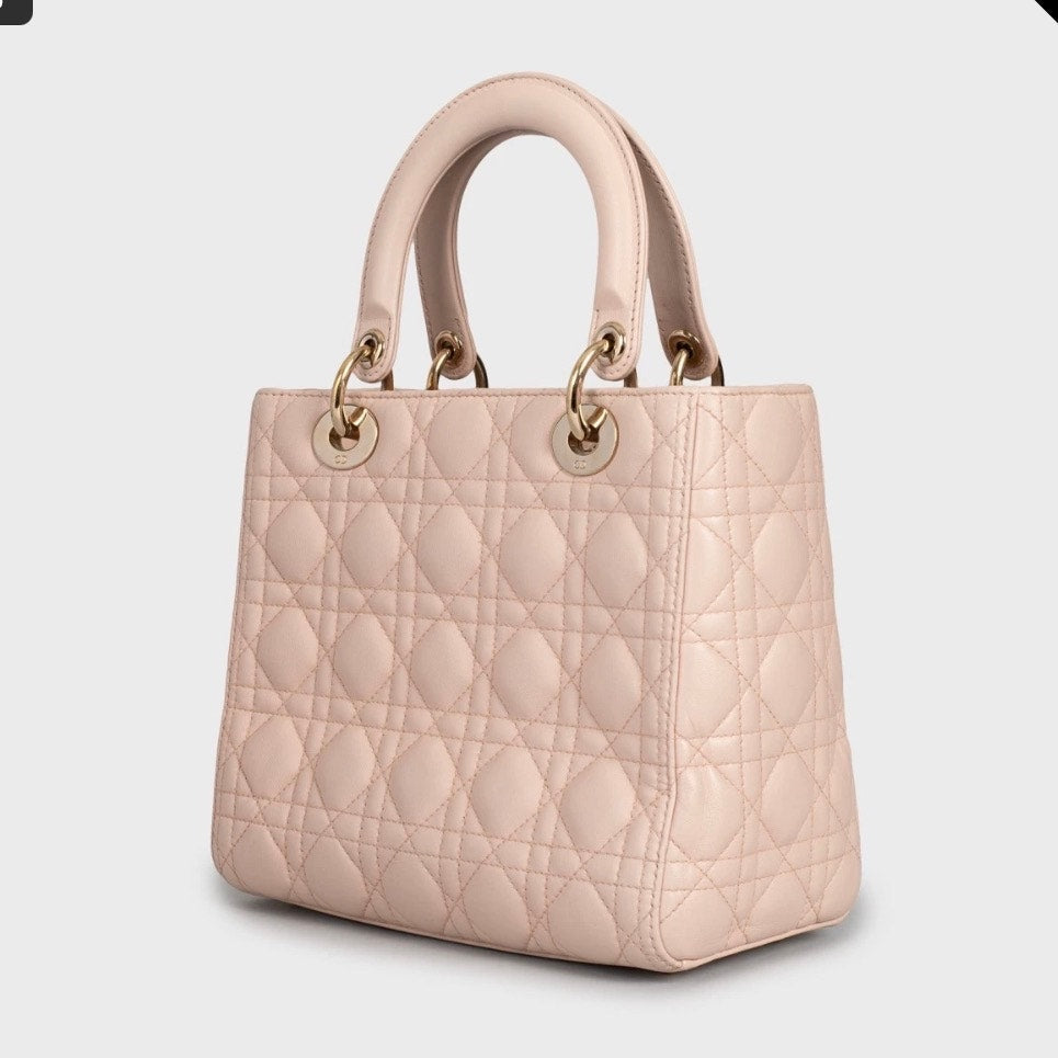 Lady Dior Medium Pink Leather Handbag Pre-owned