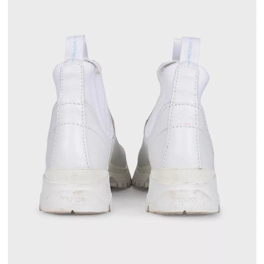 Prada White Leather & Textile Boots - EU 39 Pre-owned