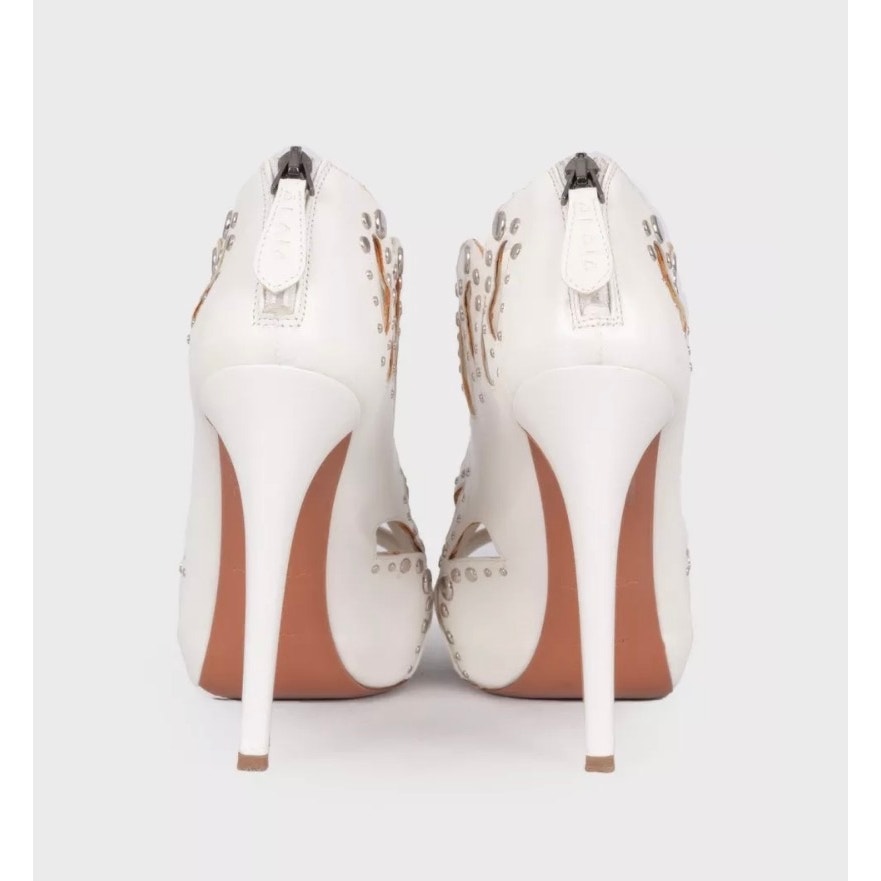Alaïa White Leather Rhinestone High Heel Sandals 39.5 Pre-owned