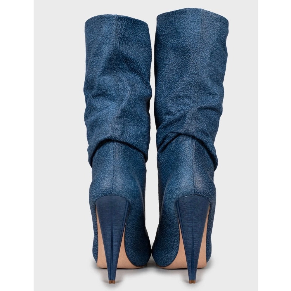 NWB Alexander McQueen Blue Leather Wedge Open Toe Boots Sz.39,5 Pre-owned