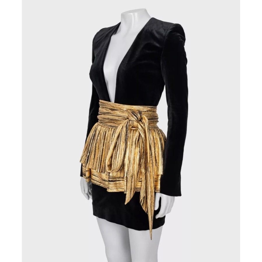 NWOT Alexandre Vauthier Gold Peplum Dress Sz.36 Pre-owned