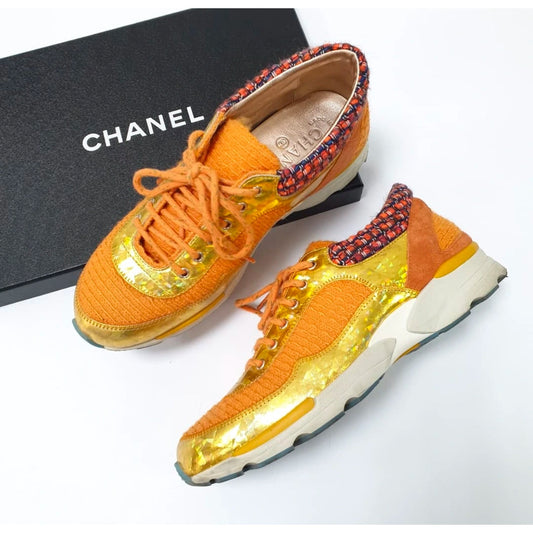 CHANEL orange & gold 14K SUPERMARKET TWEED Sneakers pre-owned
