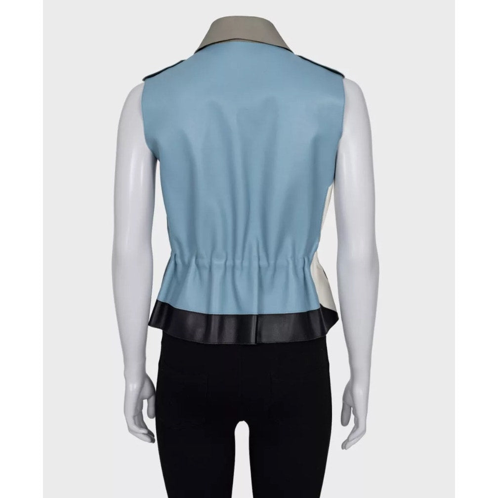 Fendi Blue Leather Multicolor Vest, Size IT40/S Pre-owned