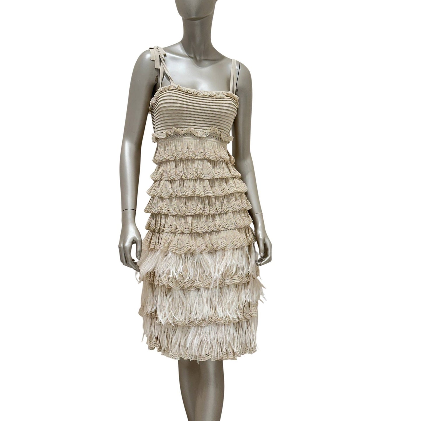 Christian Dior by Galliano Beige Knit Feather Dress Sz.38 Pre-owned
