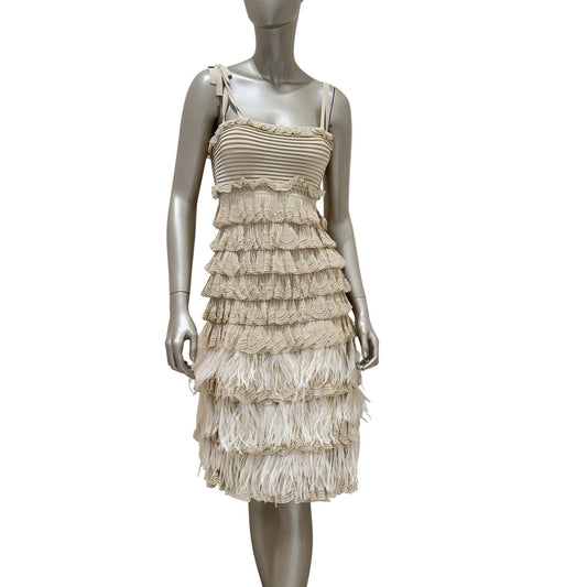 Christian Dior by Galliano Beige Knit Feather Dress Sz.38 Pre-owned