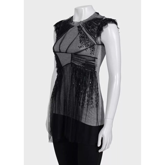 Valentino Gray Sequin Fitted Tank Top - UK 6 XS Pre-owned