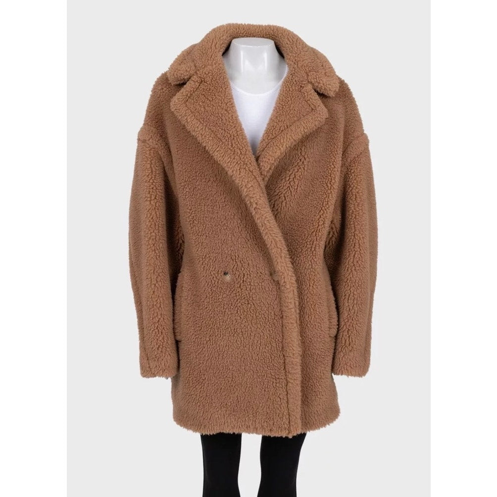 Max Mara Luxe Camel Wool & Silk Cropped Coat - Size L Pre-owned