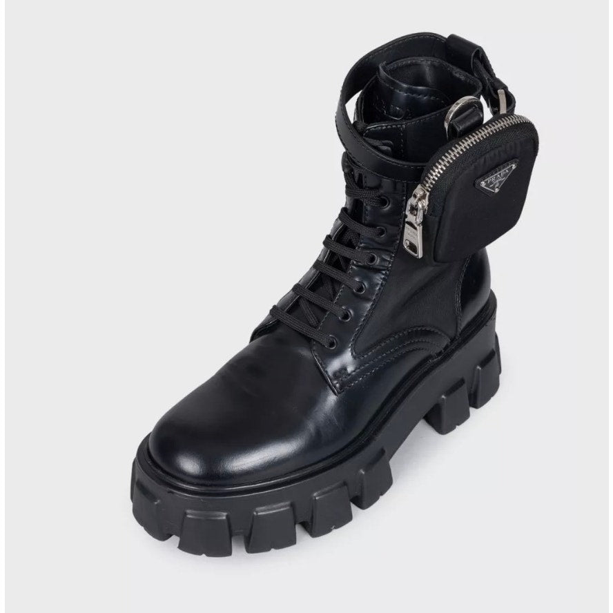 Prada Monolith Black Leather Boots - EU 38 Pre-Owned