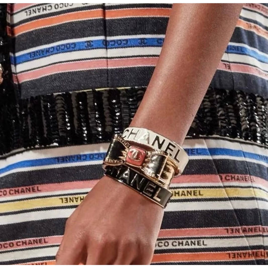 Chanel 22S Logo Enamel Gold Tone Cuff Bracelet S Pre-owned