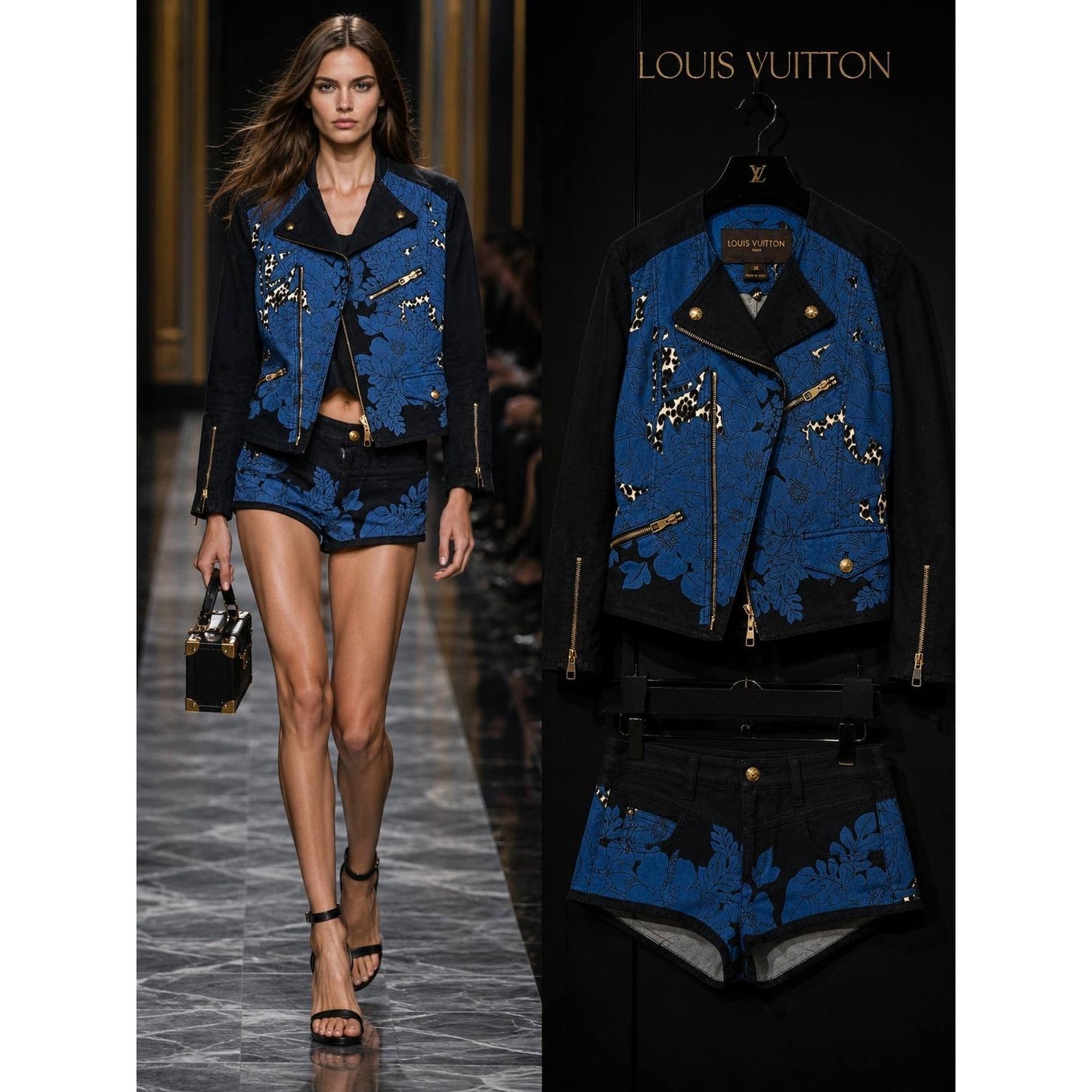 Louis Vuitton Blue Floral Leopard Denim Set Sz 34 Pre-owned