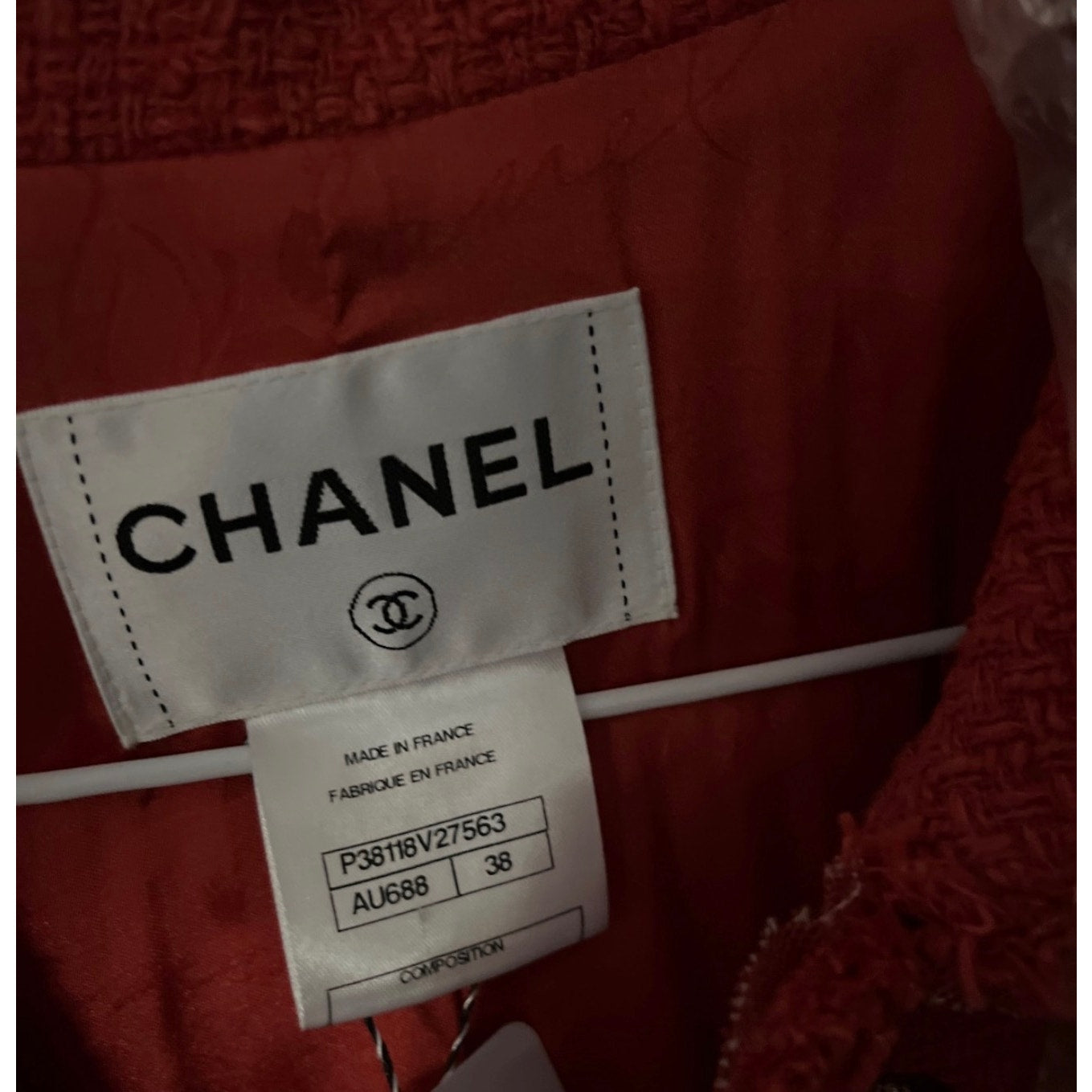 Chanel Spring 2010 Red Tweed Puffed Shoulders Jacket FR38 pre-owned