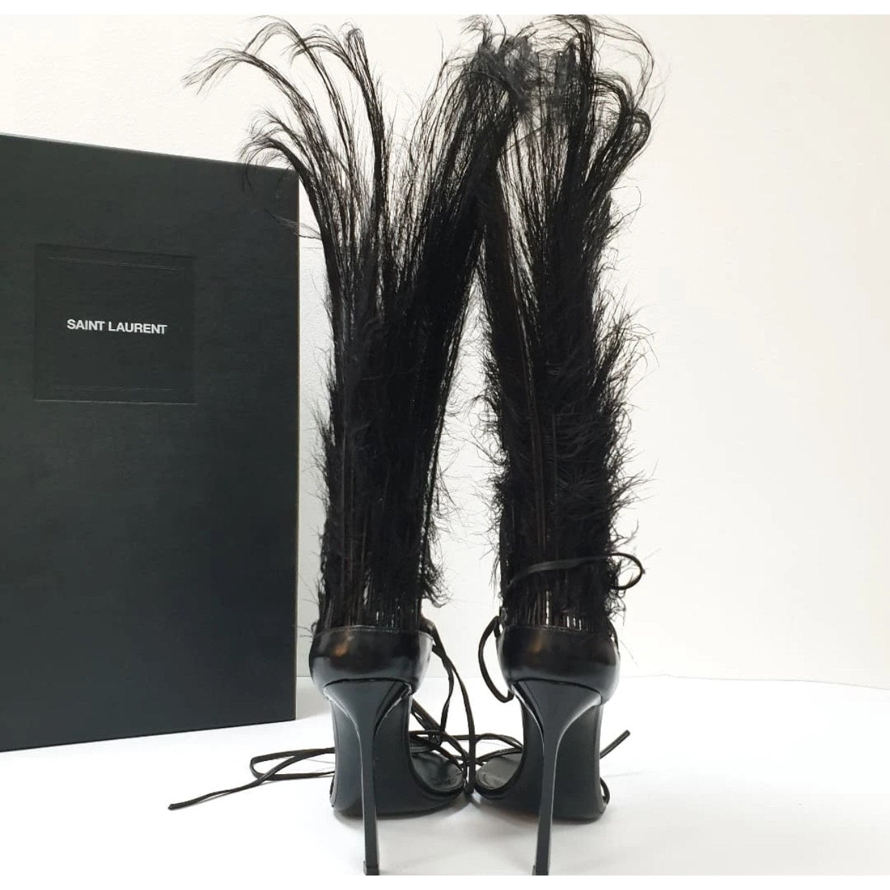 SAINT LAURENT Talitha Crystal Leather Ankle-Wrap Sandals Sz.38 Pre-owned