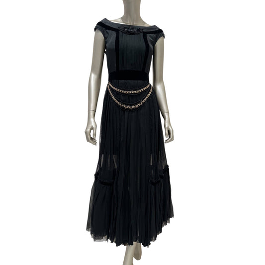 Louis Vuitton Black Silk Pleated Chain Embellished Dress Sz.36 Pre-owned