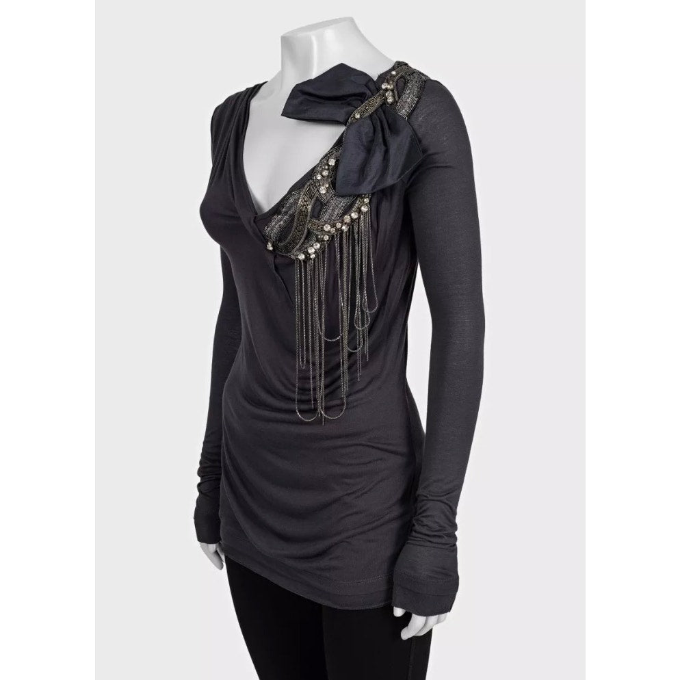 Valentino Grey Embellished Long Sleeve Top US 4 pre-owned