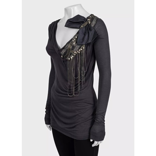 Valentino Grey Embellished Long Sleeve Top US 4 pre-owned