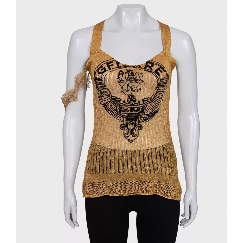 Gianfranco Ferré Gold Embossed Logo Tank Top - Size M Pre-owned
