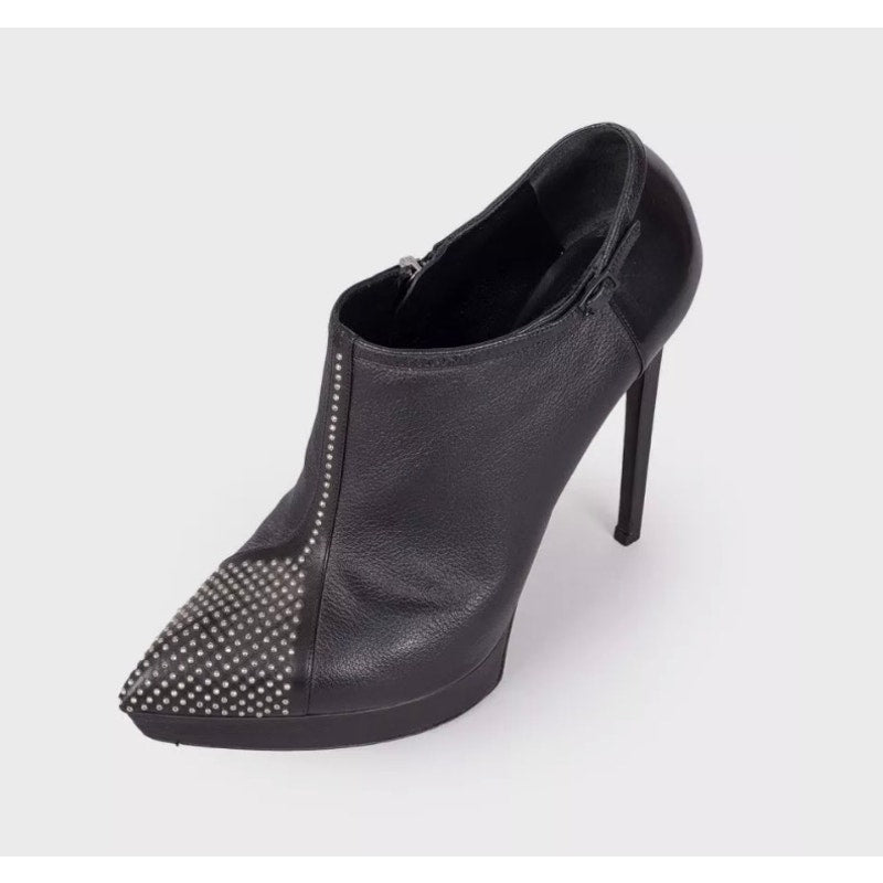 Saint Laurent Black Leather Rhinestone Ankle Boots Sz.39.5 Pre-owned