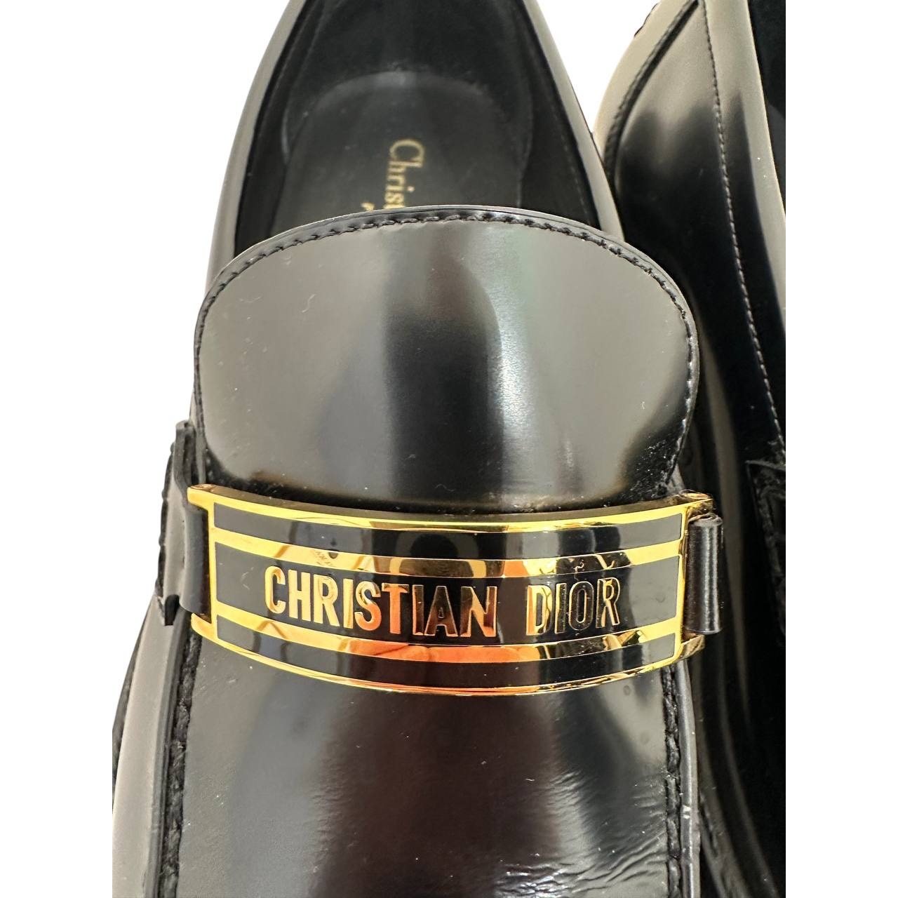 Dior Code Black Brushed Calfskin Gold Logo Platform Loafers Sz.38 Pre-owned
