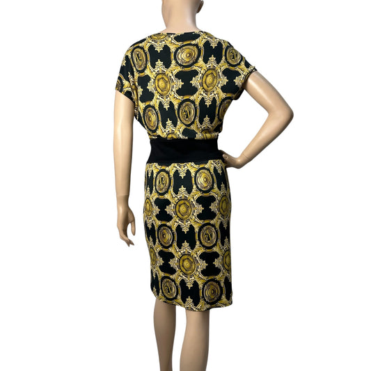Versace Jeans Black & Gold Baroque Print Dress - Size S-M Pre-owned