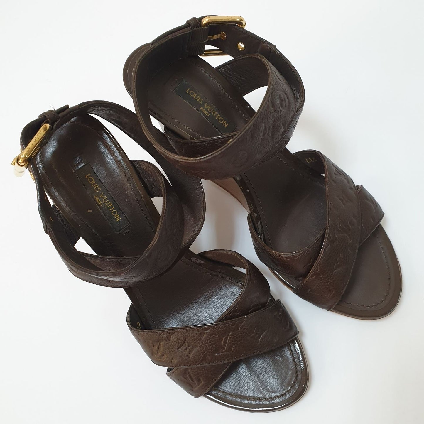 Louis Vuitton Brown Monogram Leather Kalahari Wedge Sandals Sz.37 Pre-owned