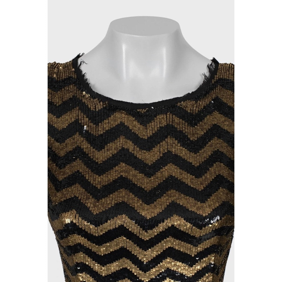 Balmain Striped Sequin Silk Mini Dress - Size S pre-owned