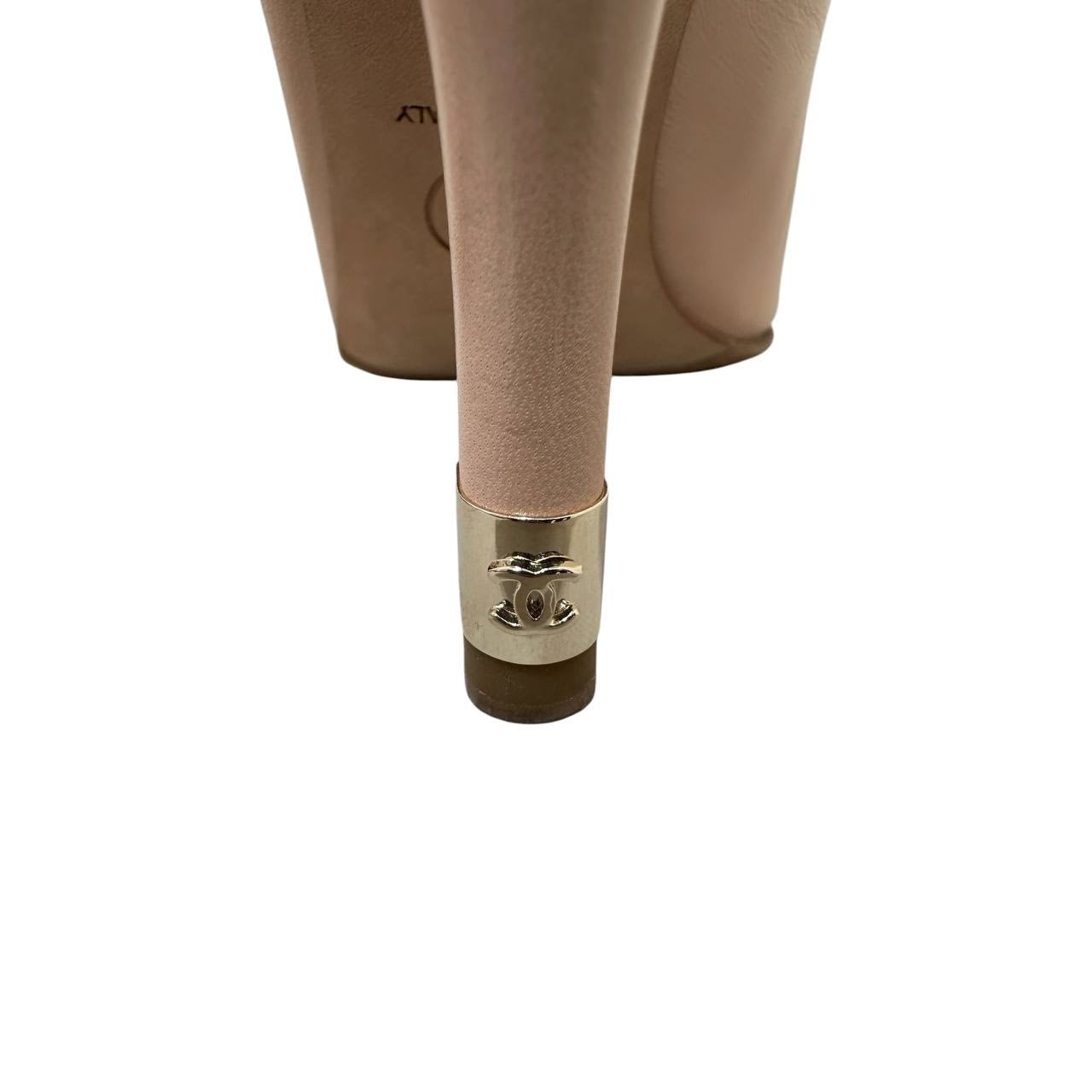Chanel Beige Leather Pointed Toe Slingback Pumps EU 38 Pre-owned