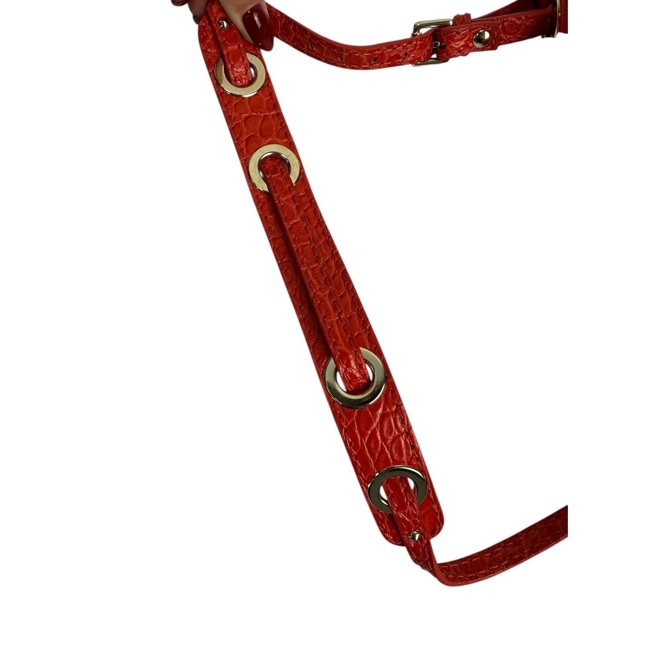 Jimmy Choo River Red Crocodile Embossed Leather Bag Pre-owned