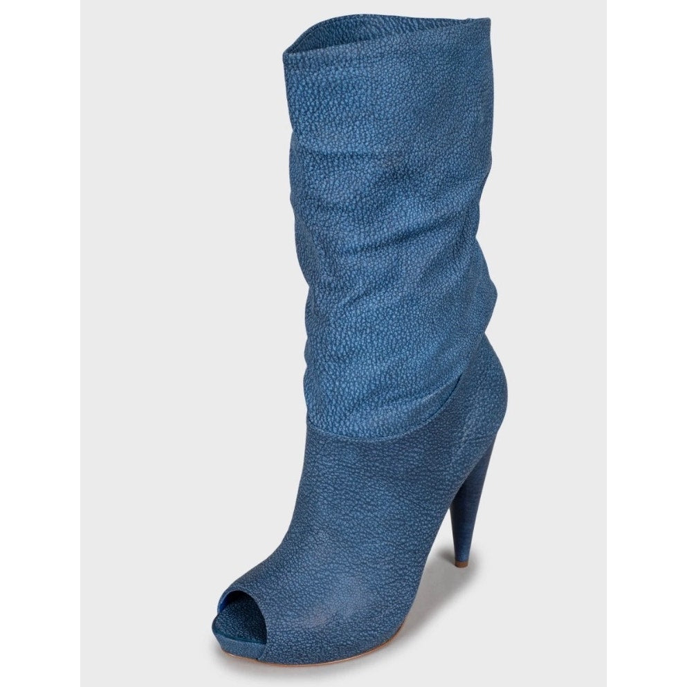 NWB Alexander McQueen Blue Leather Wedge Open Toe Boots Sz.39,5 Pre-owned