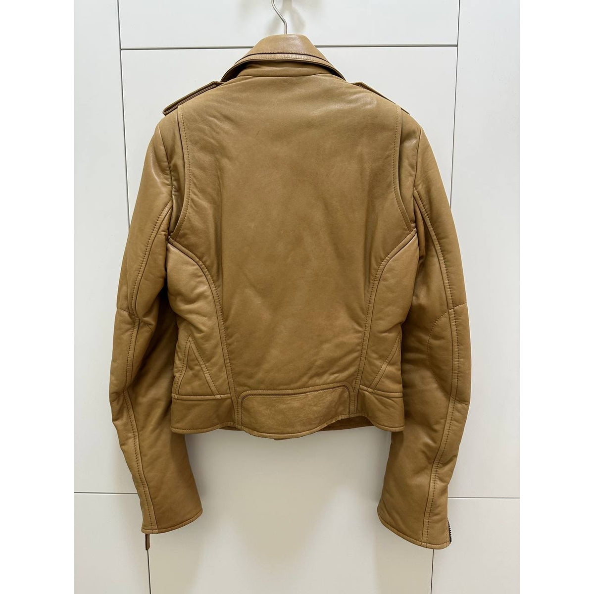 Balenciaga 2009 Tan Khaki Lamb Leather Biker Jacket Sz.40 Pre-owned