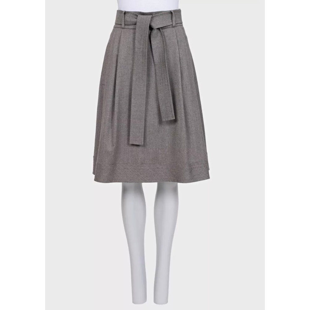 Oscar de la Renta Gray Wool A-Line Midi Skirt M Pre-owned