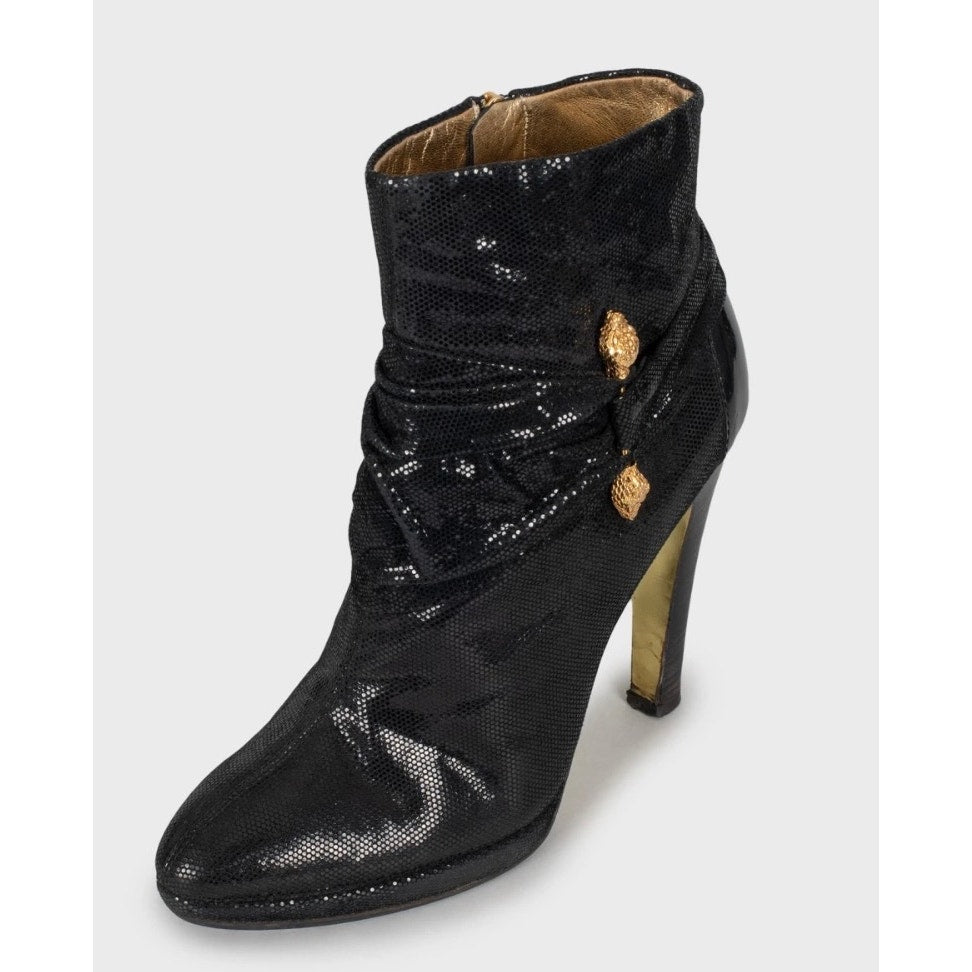 Roberto Cavalli Black Leather Ankle Boots Sz.38.5 pre-owned