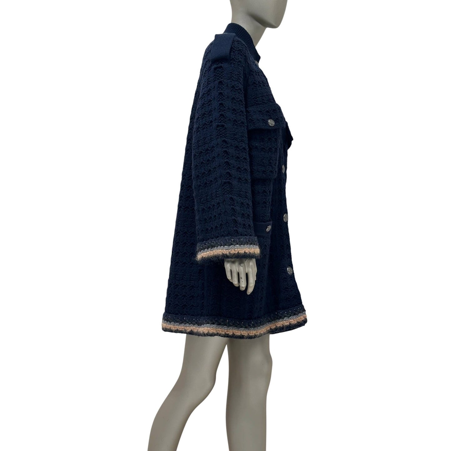 Chanel 13B Black Wool Cashmere Chunky Knit Sweater Coat Sz.38 Pre-owned