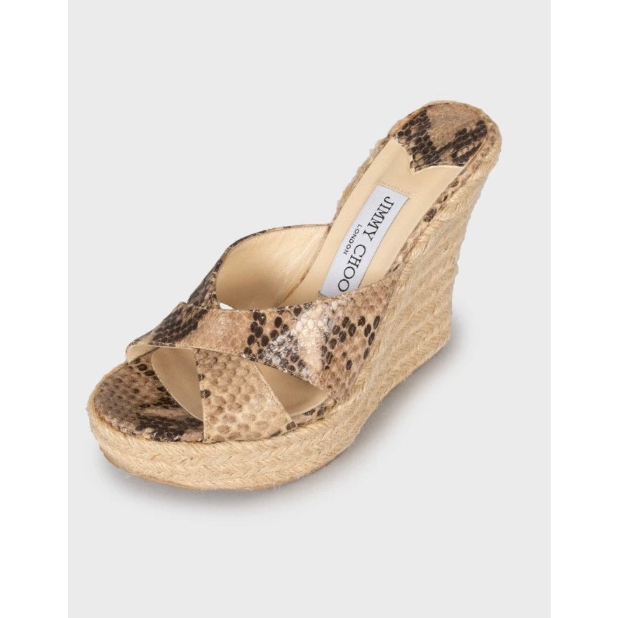 Jimmy Choo Animal Print Leather Wedge Sandals Sz.36 Pre-owned