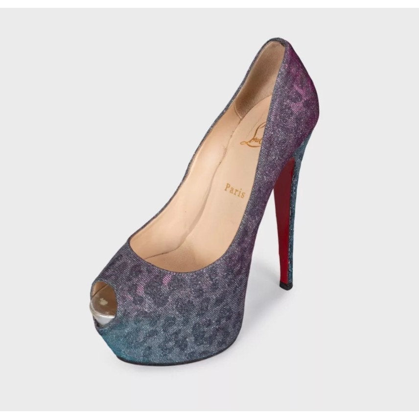 Christian Louboutin Silver Glitter Open Toe Heels - EU 40 Pre-owned