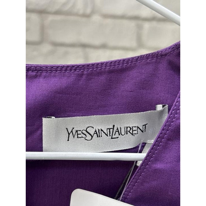 NWT Vintage YSL Purple Cotton Silk Fitted Dress  FR 38 M Pre-owned