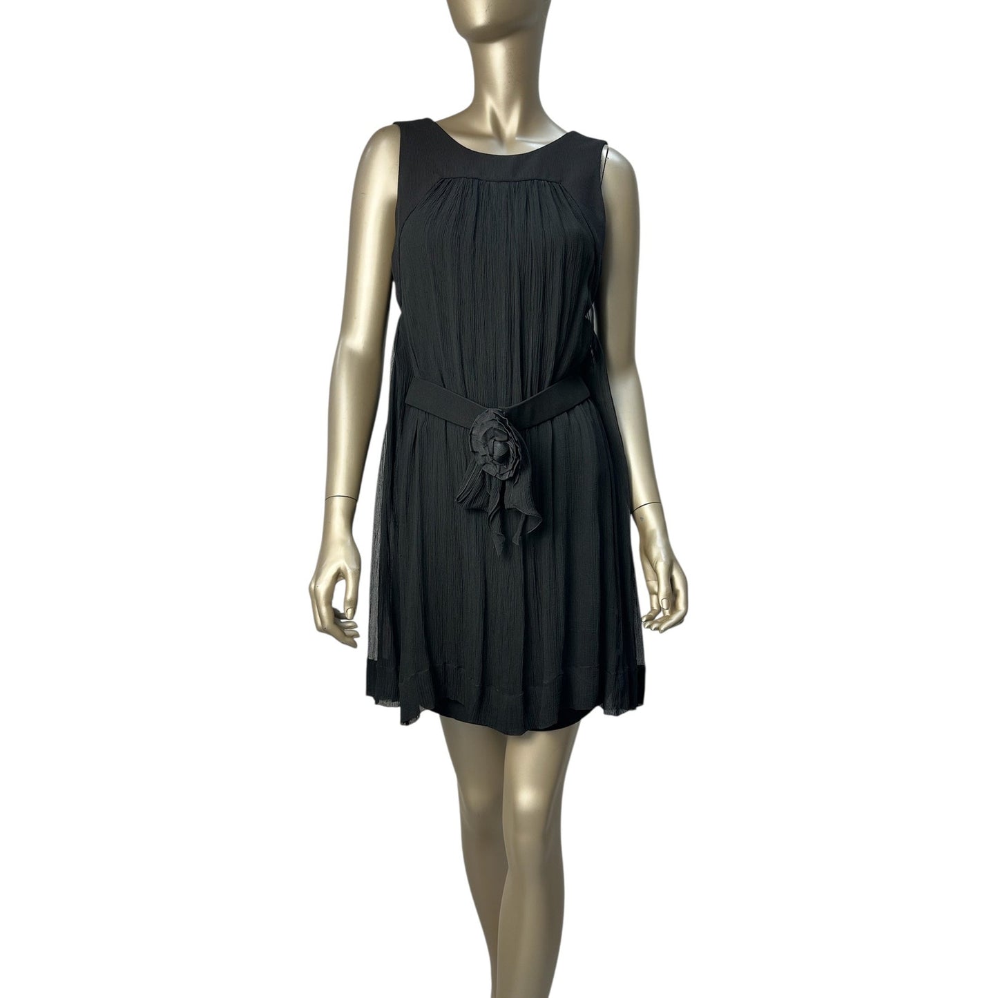 Chanel Silk Pleated Flower Belt Dress  Sz.40 Pre-owned