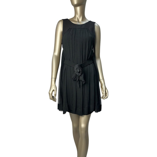 Chanel Silk Pleated Flower Belt Dress  Sz.40 Pre-owned
